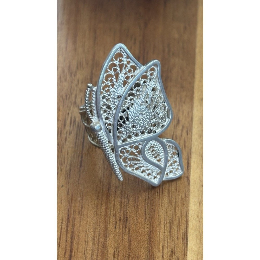 Turkey DGS 925 Sterling Silver Designer Ring Filigree Butterfly Vintage Sz 5.75